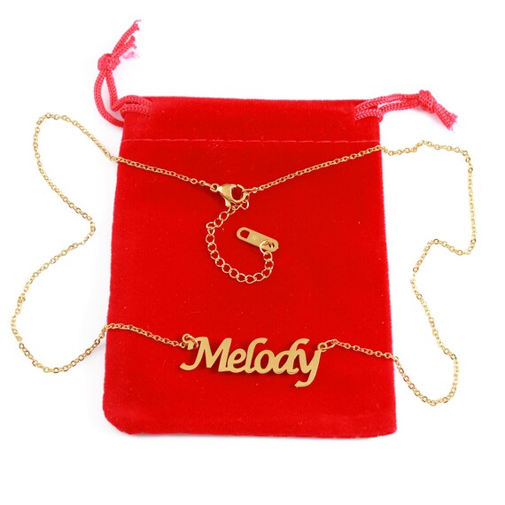 MELODY Name Necklace Stainless Steel 18ct Gold Plated Free Gift