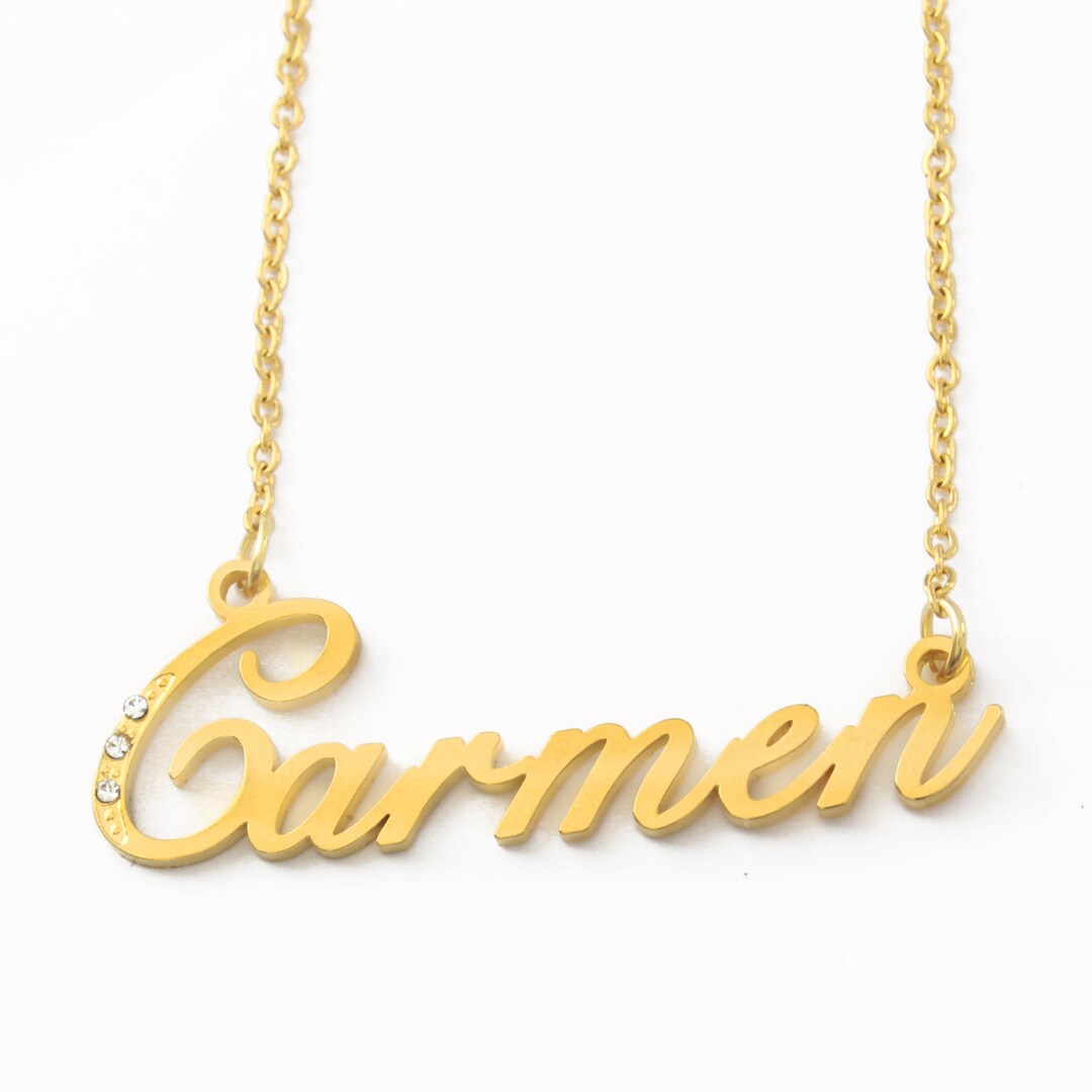 CARMEN Collar con nombre en tono dorado y cristales Joyería