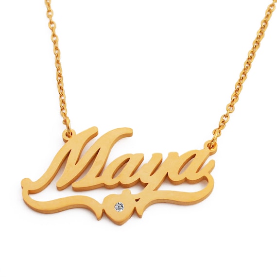 Maya Gold Plated Heart Name Necklace Personalized Monogram Gifts for Her Wife Girlfriend Fiance Anniversary Birthday Valentines Etsy