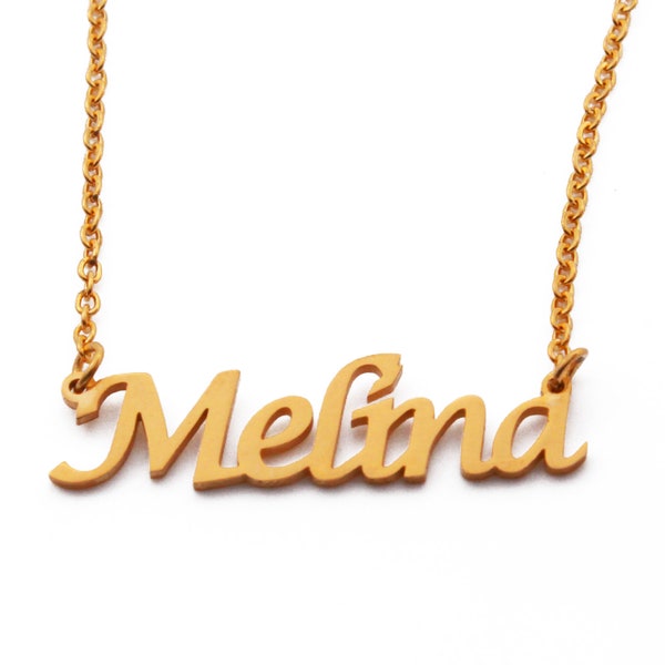 Melina - vergoldet Name Halskette - personalisierte Schmuck - kostenlose Geschenk-Box & Tasche - Anhänger kursive Weihnachten