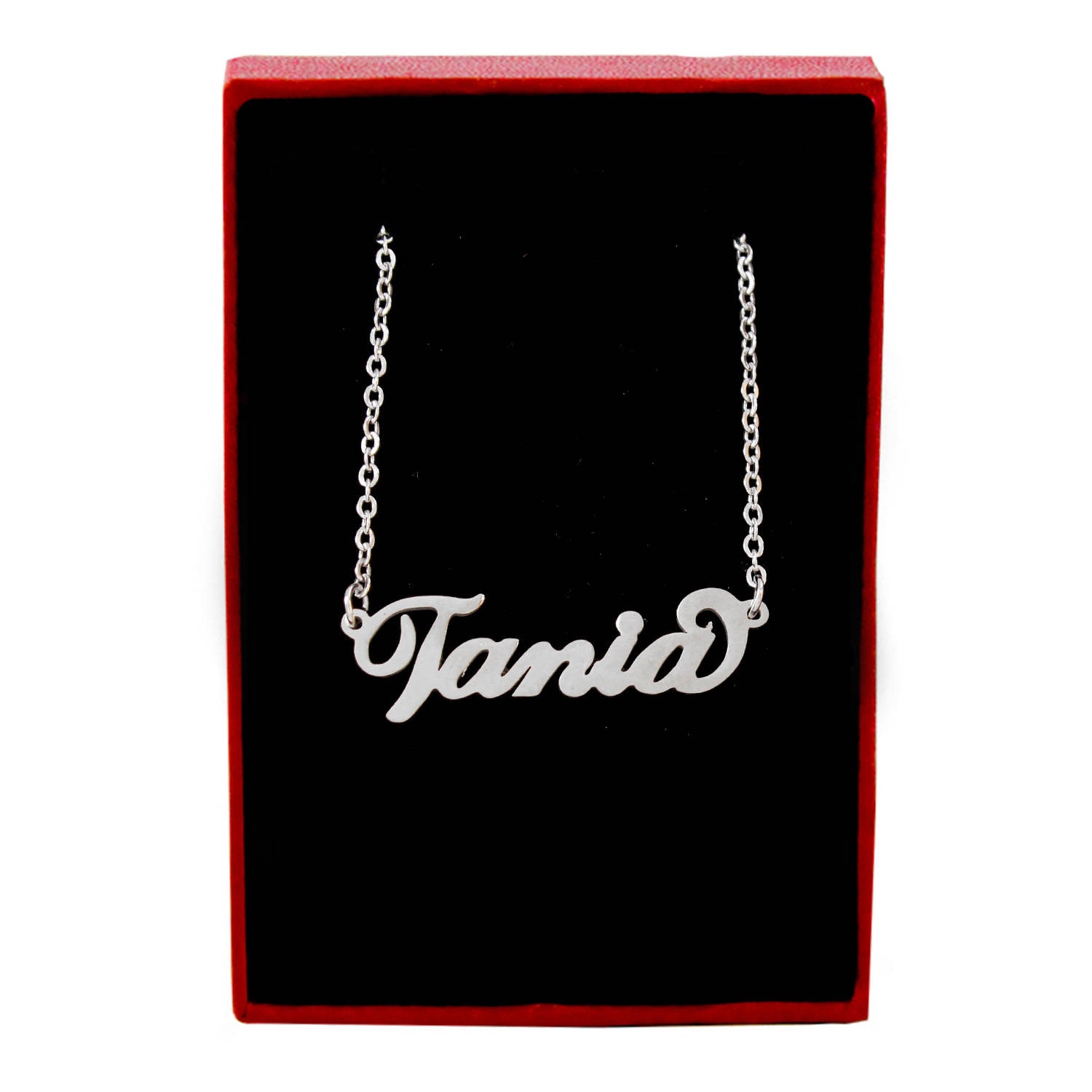 TANIA Italic Silver Tone Name Necklace 