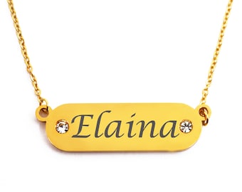 Elaina Custom Name Necklace - Oro rosa, Collar de oro y plata, incluyendo cristales - Regalo de joyería grabado para ella, cualquier texto grabado, caja de regalo