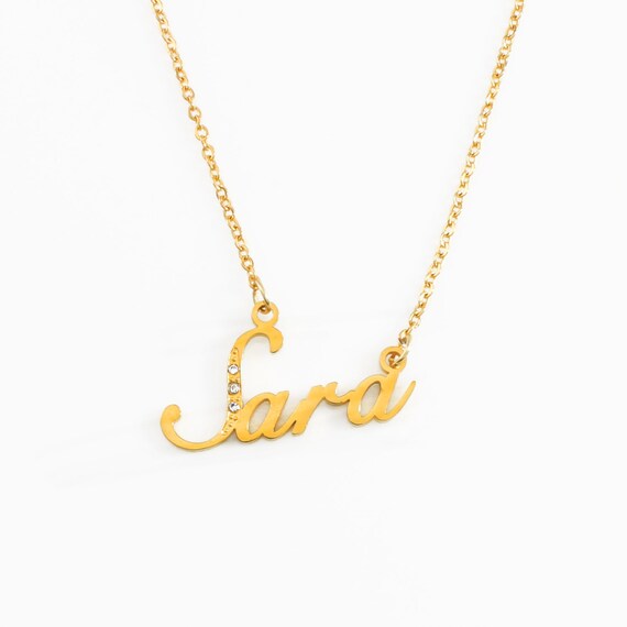 Name Necklace Sara Gold Tone Free Gift Box Bag Etsy Singapore