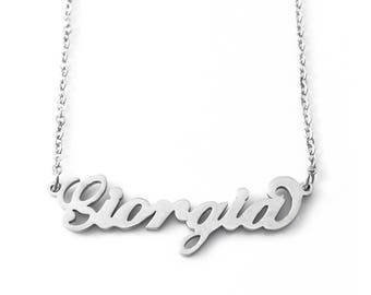 GIORGIA - Italic Silver Tone Name Necklace - Personalized Jewelery - Free Gift Box & Bag - Christmas Gift For Her Celebration