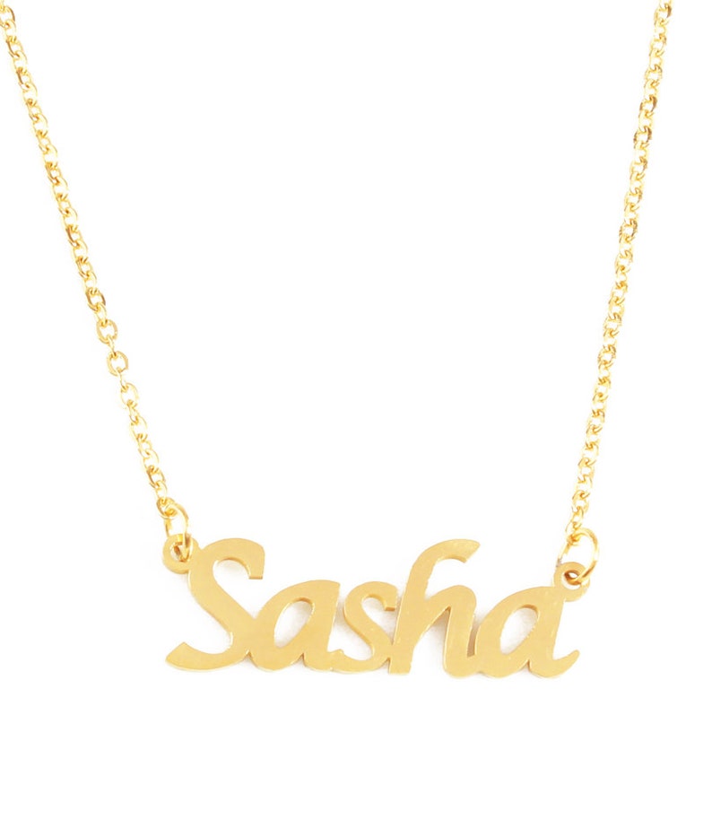 SASHA Name Necklace 18ct Gold Plated Free Gift Box & Bag Etsy