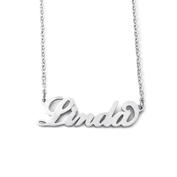 LINDA Italic Silver Tone Name Necklace Personalized Jewelery Free