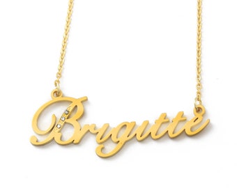 BRIGITTE - Collar de nombre de tono dorado con cristales - joyería personalizada - caja de regalo gratis y bolsa incluida