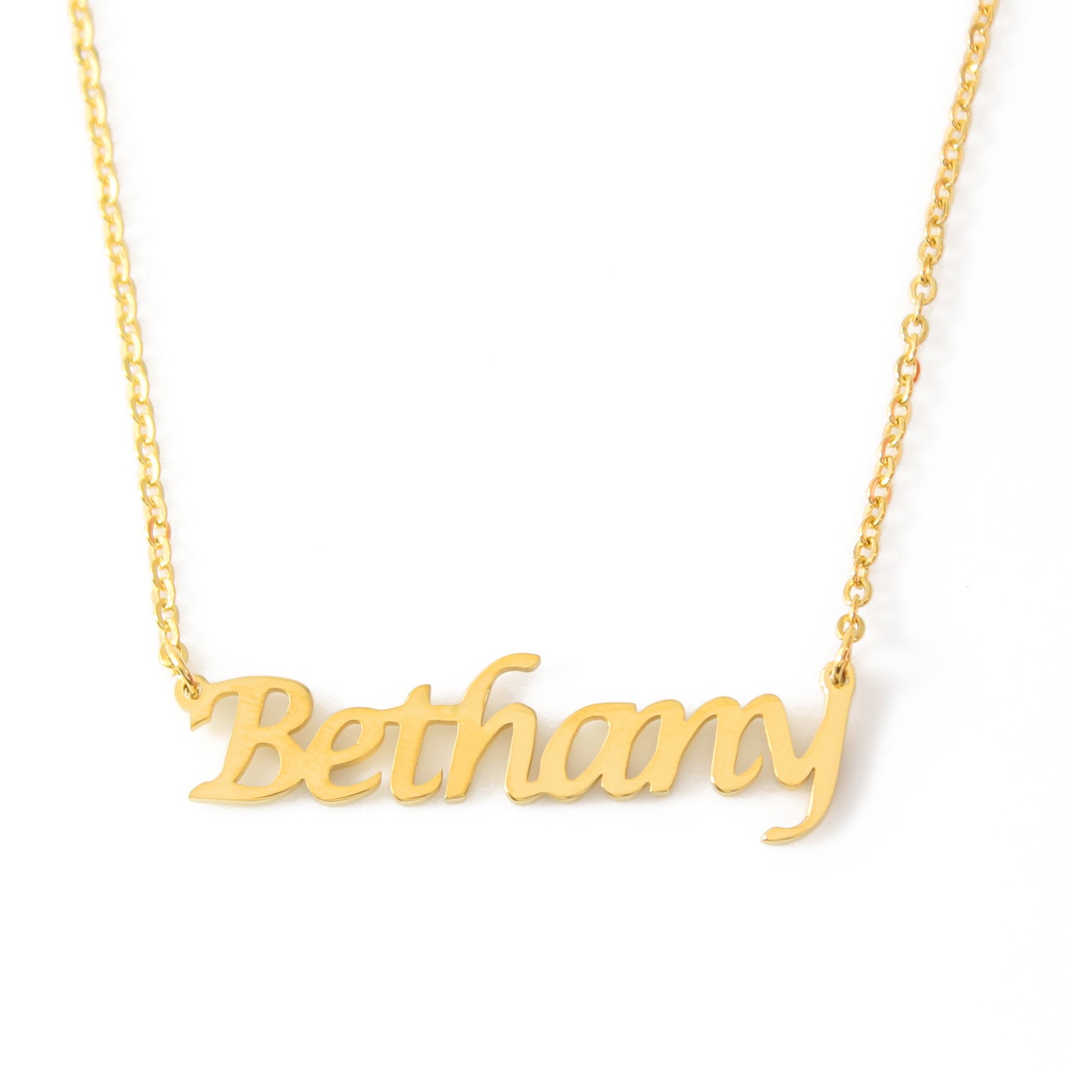 Name Necklace Bethany Gold Platedpersonalized Jewellery Etsy Ireland