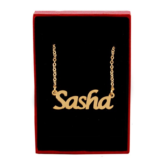 SASHA Name Necklace 18ct Gold Plated Free Gift Box & Bag Etsy