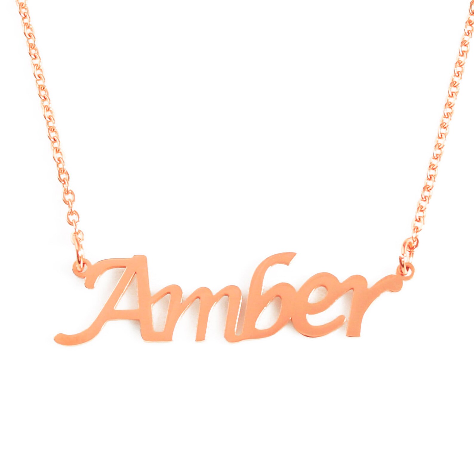 AMBER Rose Gold Name Necklace Personalized Jewellery Free Gift Box & Bag Pendants Italic