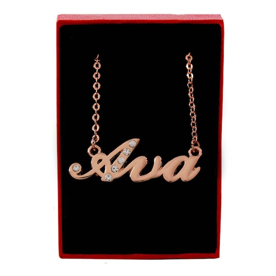 Geef energie Nieuwsgierigheid Barmhartig AVA 18K Rose goud vergulde naam ketting met Swarovski - Etsy Nederland