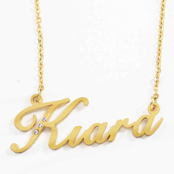 Kiara name necklace personalized -Custom necklace  -gold tone with crystals - Free gift Box & Bag Included- Christmas and valentines gifts