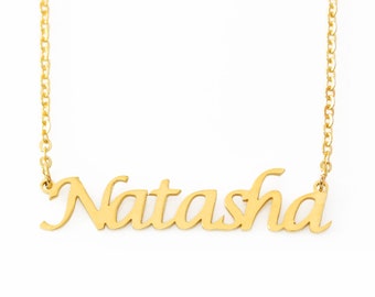 NATASHA - Namenskette personalisierte individuelle Schmuck - kostenlose Geschenk-Box & Tasche - 18k vergoldete Halskette-Ideal-Weihnachts-Geschenk für Frauen