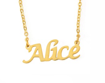 ALICE - Gold Name Necklace - Personalized Jewellery - Free Gift Box & Bag - Pendants Italic Christmas