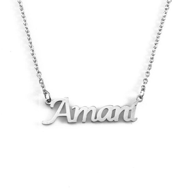 Amani - Name Necklace - Rose Gold/Gold/Silver Tone - Free Gift Box & Bag - Pendants Italic Present