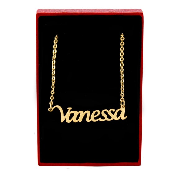 Collier Plaqué Or Avec Le Prénom Vanessa - Chaîne 42-43 Cm, Marque Hierzegger, Neuf Sans Emballage