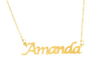 Amanda - Naam Ketting 18ct Verguld - Gratis Gift Box &Bag - Hanger ideale kerst verjaardagscadeaus voor haar -gemaakt door kigu van Londen