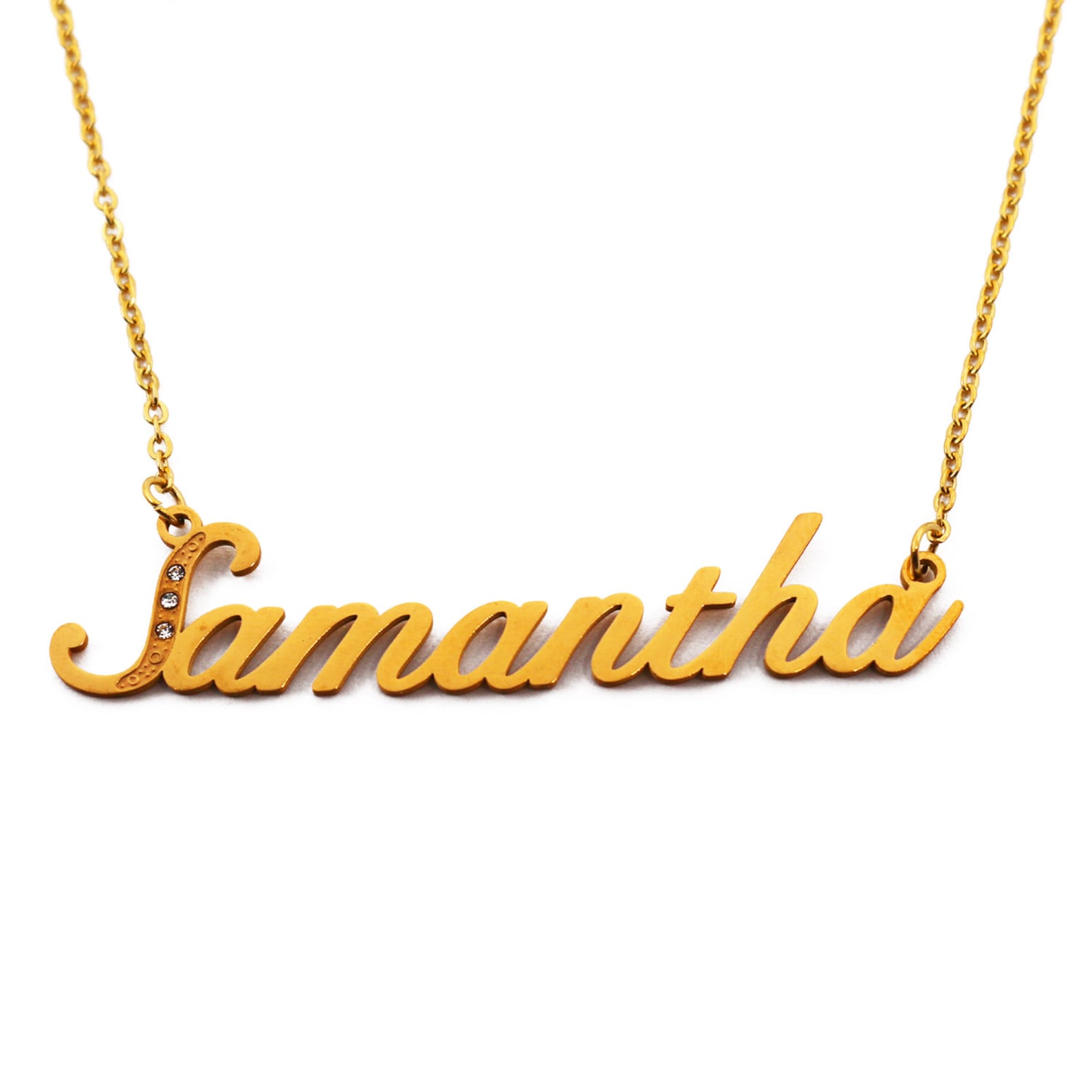 Samantha Name Necklace Italic Personalized Jewellery Gold Tone, Silver