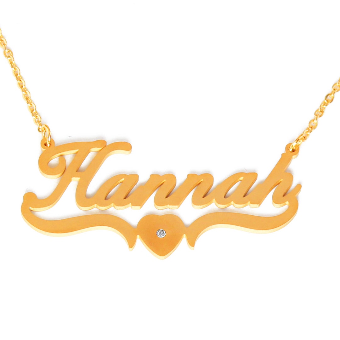 HANNAH Personalized Custom Made Heart Shaped Name Necklace 18ct Gold ...