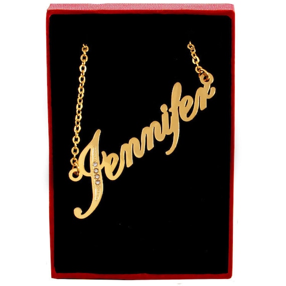 JENNIFER Gold Tone Name Necklace With 