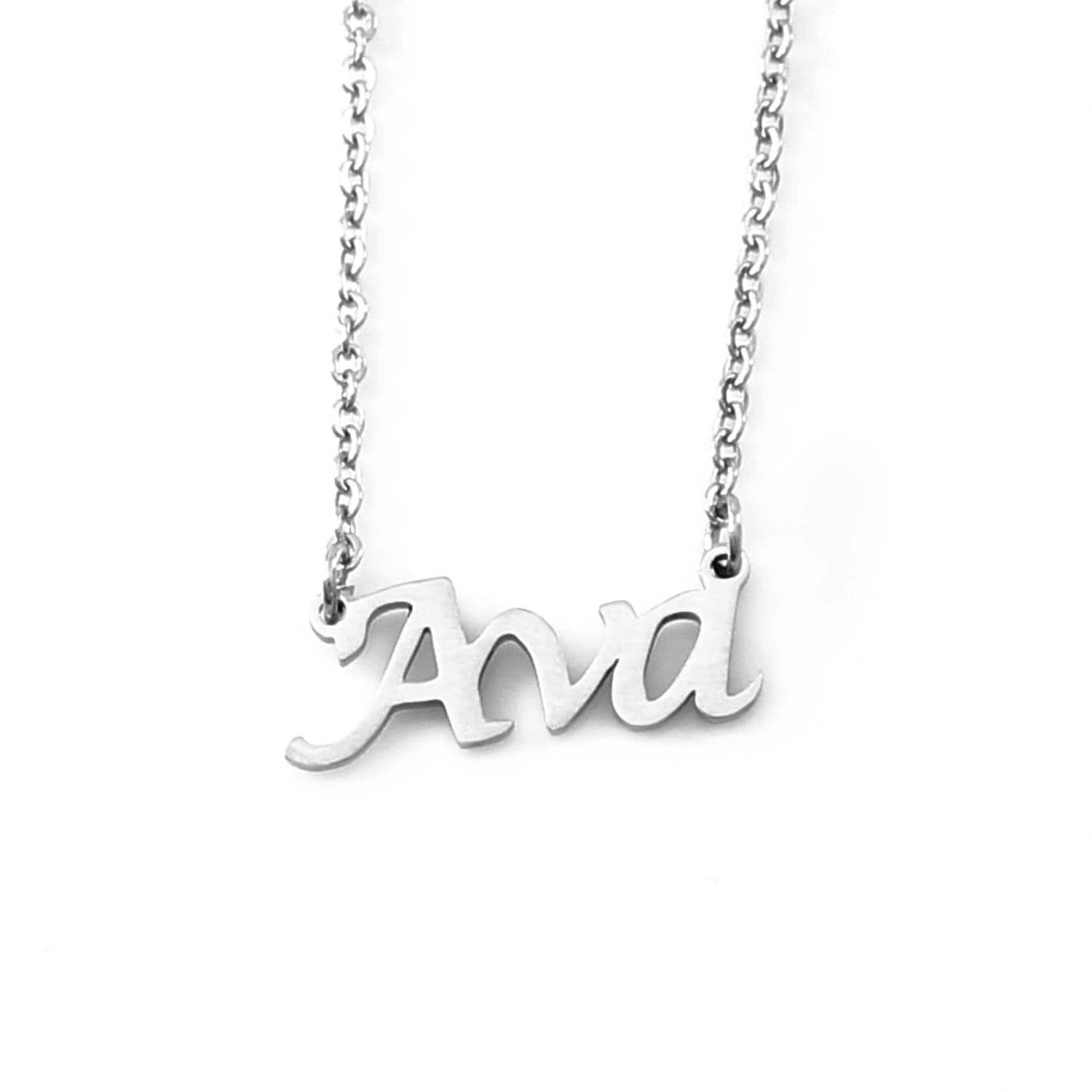 Ava Silver Tone Name Necklace Personalized Jewelery Free Gift Box Bag Pendants Italic Christmas