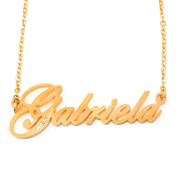 Gabriela - Gold Tone With Crystals Name Necklace For Women - Birthday Jewellery Christmas Anniversary Gifts - Free Gift Box & Bag Included