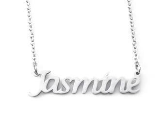 JASMINE - Silver Tone Name Necklace - Personalized Jewelery - Free Gift Box & Bag - Pendants Italic Christmas