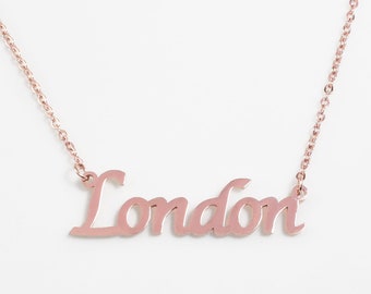 LONDON - Name Necklace Stainless Steel / 18ct Gold Plated - Free Gift Box & Bag - Personalized Jewelry