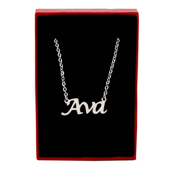 AVA Silver Tone Name Necklace Personalized Jewelery Free Gift Box Bag Pendants Italic Christmas Etsy Israel