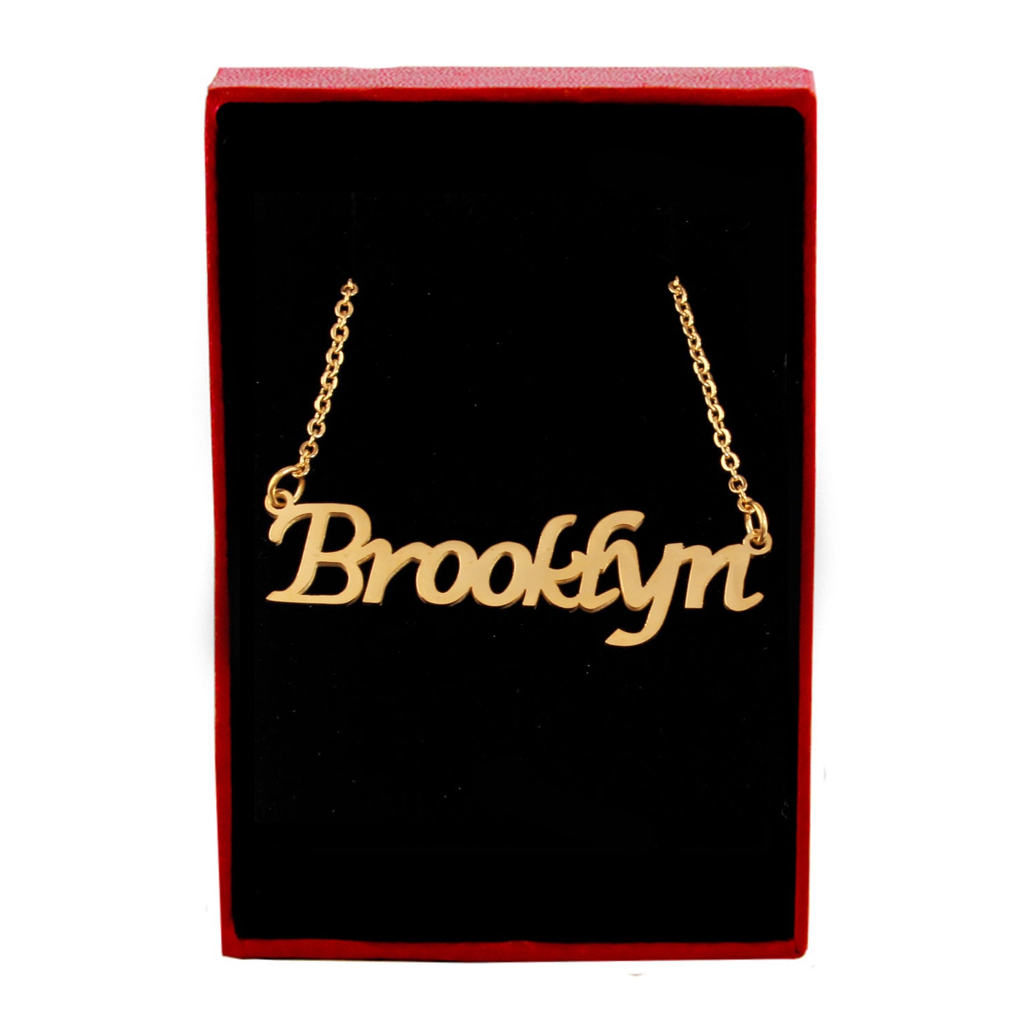 Brooklyn Name Necklace 18ct Gold Plated Free Gift Box & Bag Ideal