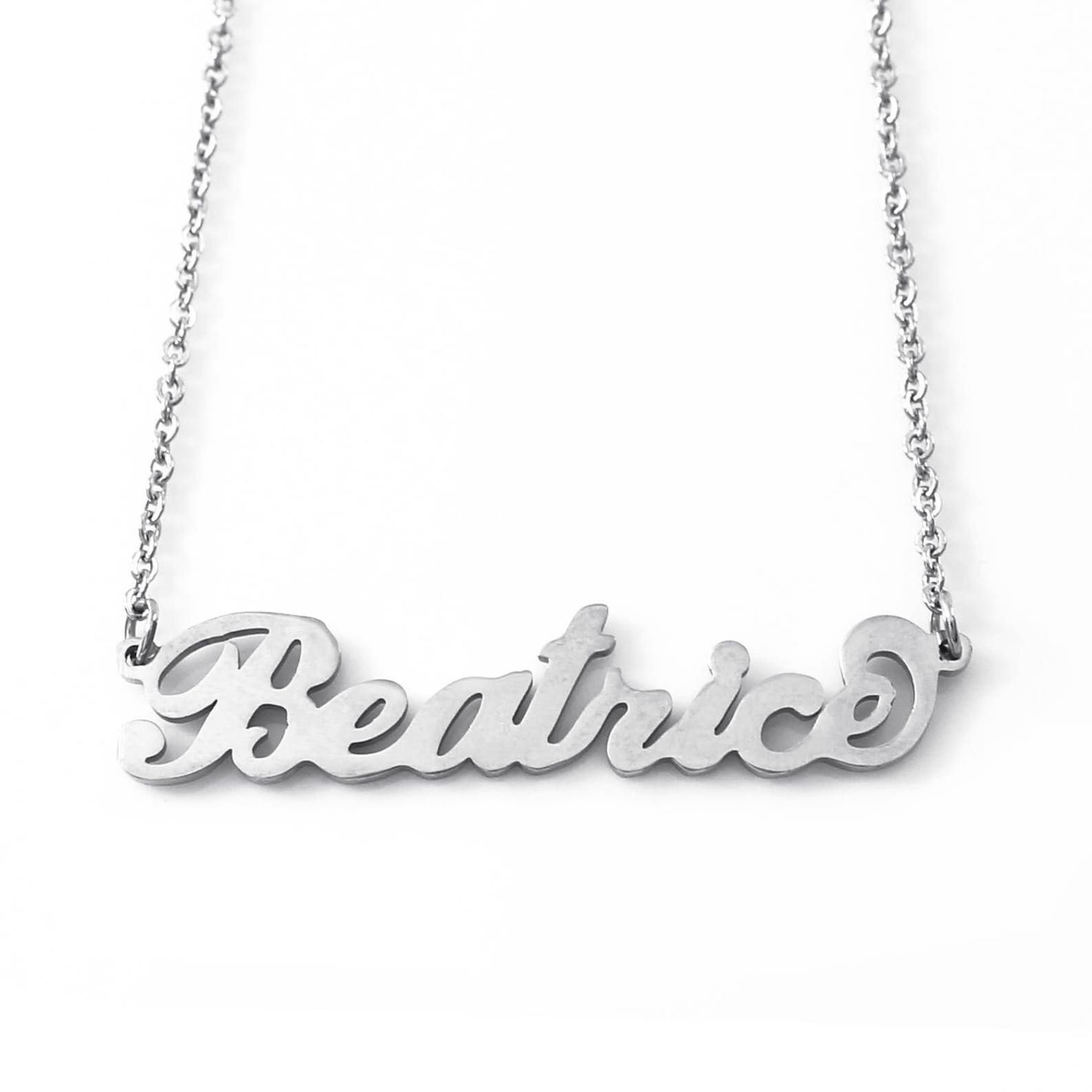 Beatrice Italic Silver Tone Name Necklace Personalized Etsy