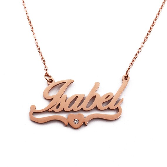 Isabel Name Necklace Personalized Custom Made Heart Shaped 18ct