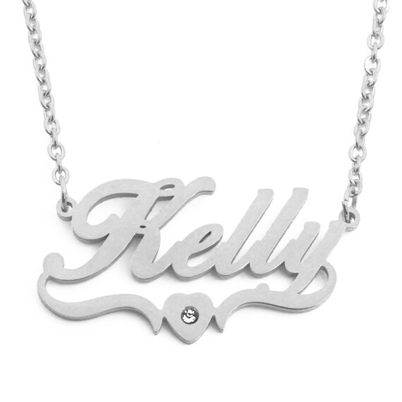Name Necklace KELLY Personalized Custom Made Heart Shaped 18ct