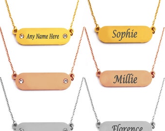 Collar de nombre personalizado - Nombre personalizado - Collar de oro rosa, oro y plata - Regalo de joyería grabado para ella, cualquier texto grabado, caja de regalo