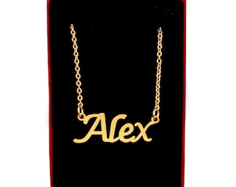 Alex - Name Necklace 18ct Gold Plated - Free Gift Box & Bag - Pendants Italic Present