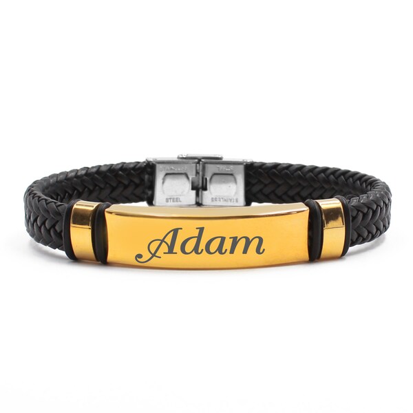 Adam Leather Braided Personalized Mens Bracelets | Any Name engravable | pulseras para hombres | Free gift box & bag Included