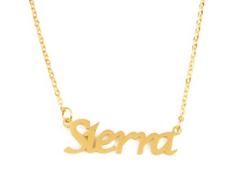 SIERRA - Name Necklace 18ct Gold Plated - Free Gift Box & Bag - Personalized Jewelry Gifts for Her