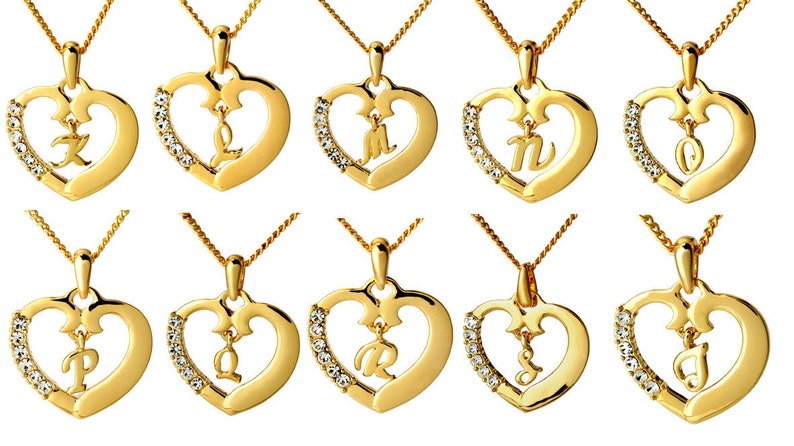 Initial in Heart Pendant Necklace 18k Gold Plated Jewelry - Etsy