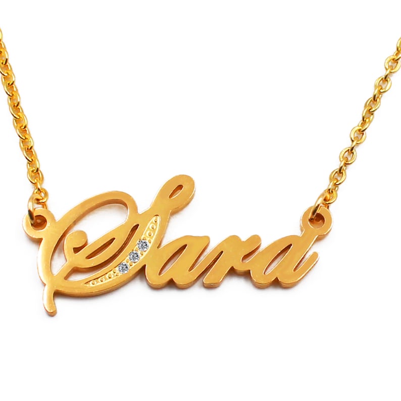 Name Necklace Sara Gold Tone With Crystals Personalized Jewelry Free
