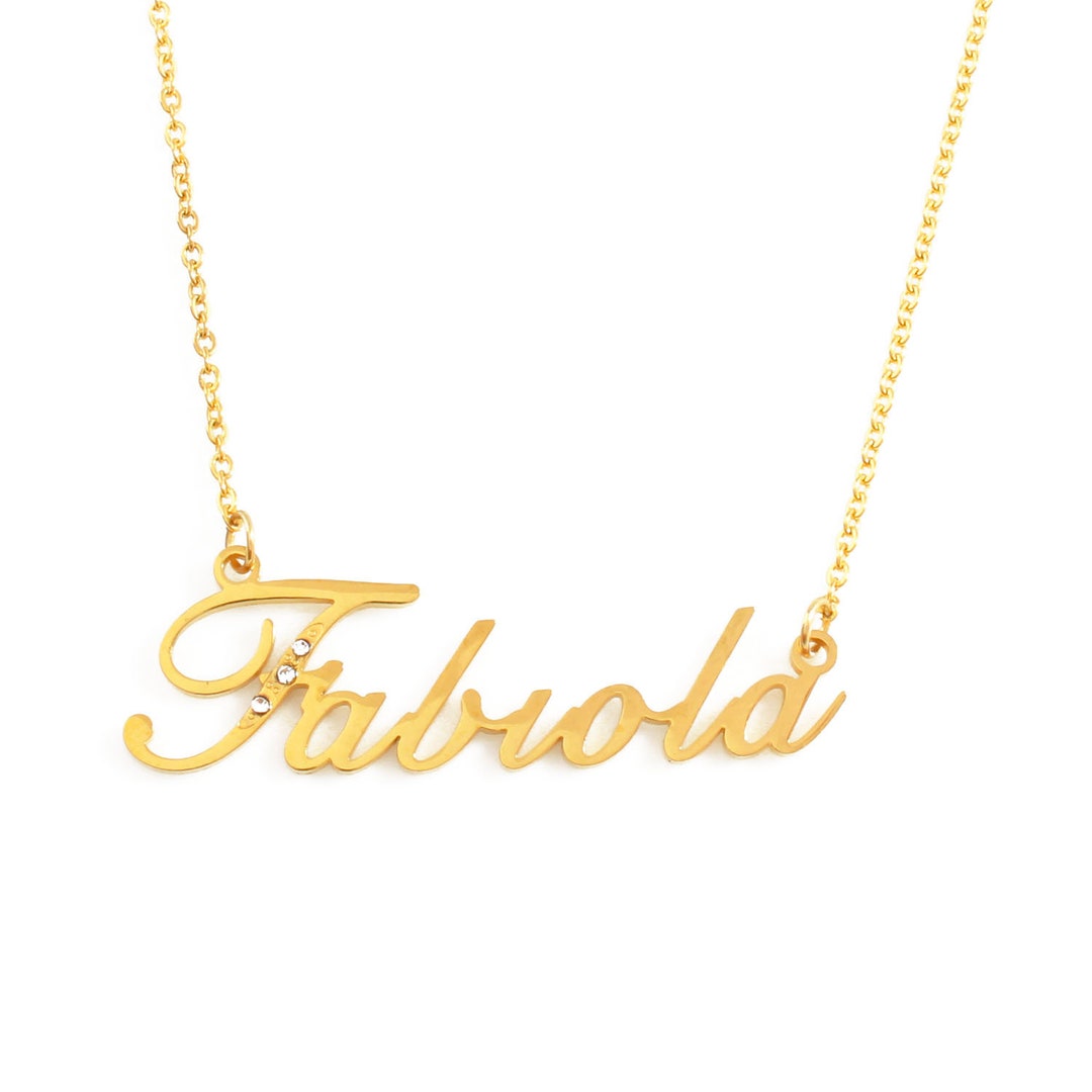 FABIOLA Gold Tone Name Necklace With Crystals Personalized - Etsy