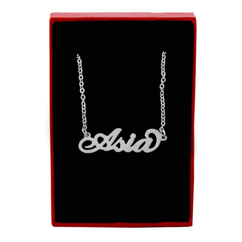 Asia Italic Silver Tone Name Necklace Personalized Jewelry Etsy
