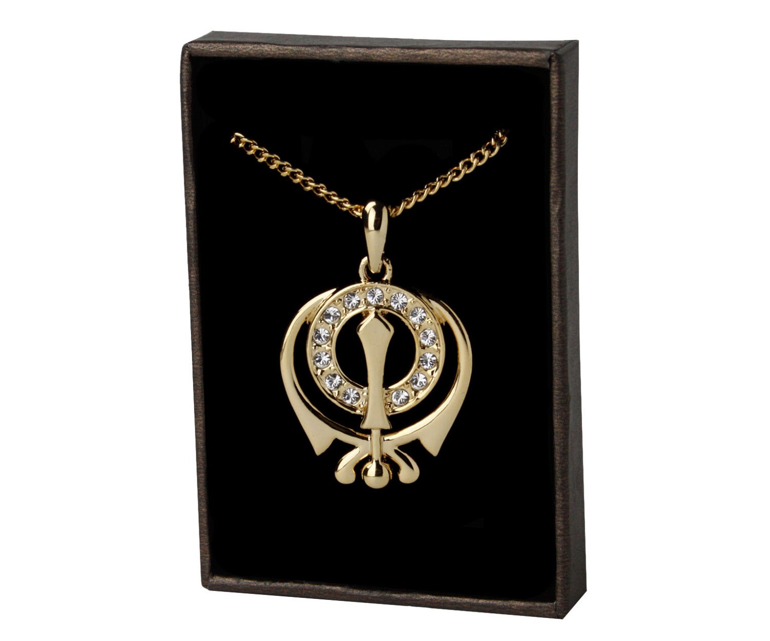 Khanda Symbol Pendant Chain Necklace 18k Gold Plated Family Friends