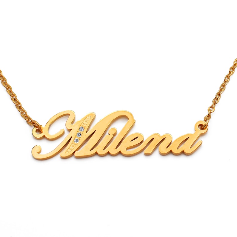 Name Necklace Milena gold Tone With Crystals Personalized Etsy UK