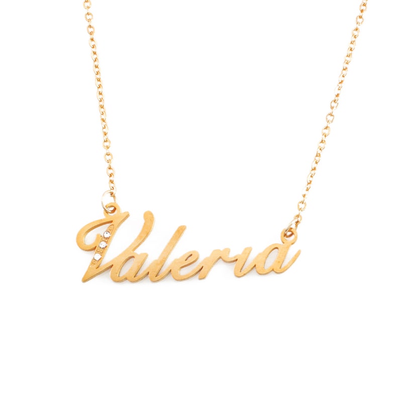 VALERIA Gold Tone Name Necklace With Crystals Personalized - Etsy