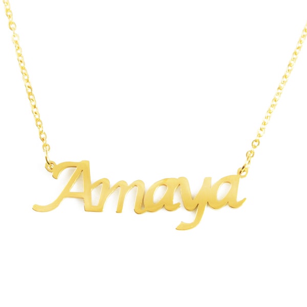 AMAYA - 18ct personalisierte Namenskette - Rose Gold/Gold/Silber - kostenlose Geschenk-Box & Tasche - Weihnachtsgeschenke für Sie