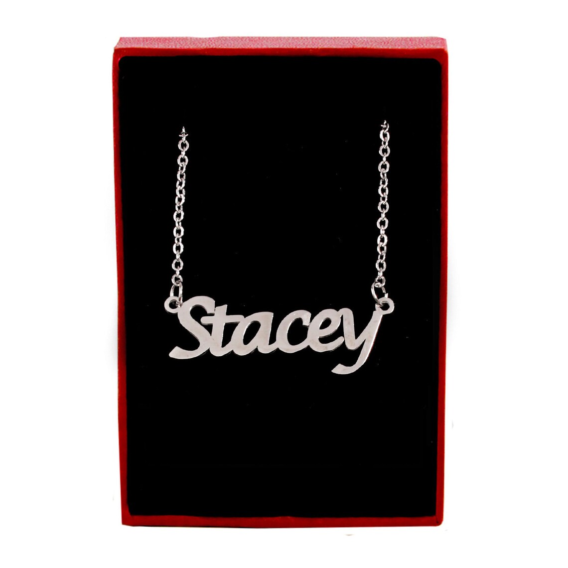 STACEY Silver Tone Name Necklace Personalized Jewelery Etsy