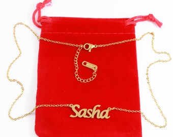 SASHA Name Necklace Silver TonePendant AppreciationFree Gift Box & Bag 