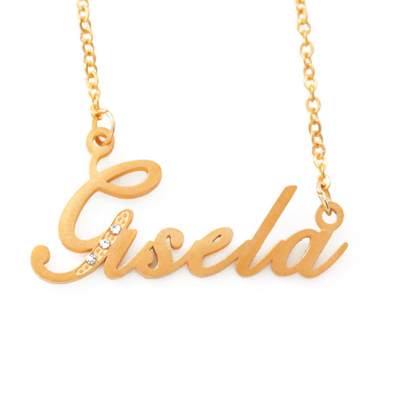 GISELA Gold Tone Name Necklace With 