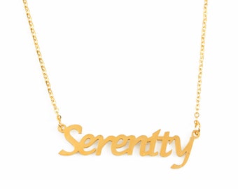 SERENITY - Name Necklace 18ct Gold Plated - Free Gift Box & Bag - Personalized Jewelry
