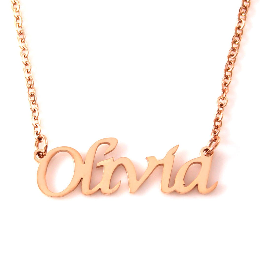 Oliva Name Necklace Mother Day Christmas Gift Birthday Party Wedding Bride Maid Bridal Silver Gold Rose Gold